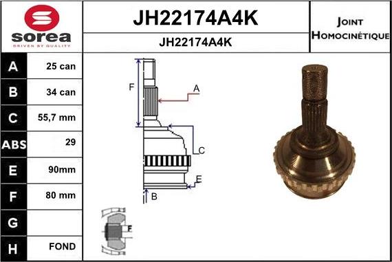 SNRA JH22174A4K - Шарнирный комплект, ШРУС, приводной вал autospares.lv