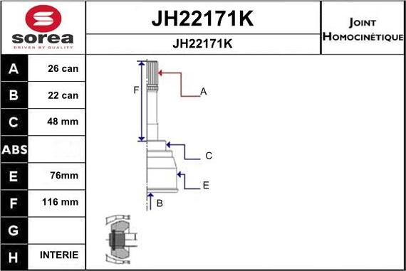 SNRA JH22171K - Шарнирный комплект, ШРУС, приводной вал autospares.lv