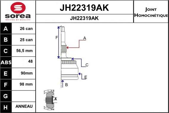 SNRA JH22319AK - Шарнирный комплект, ШРУС, приводной вал autospares.lv