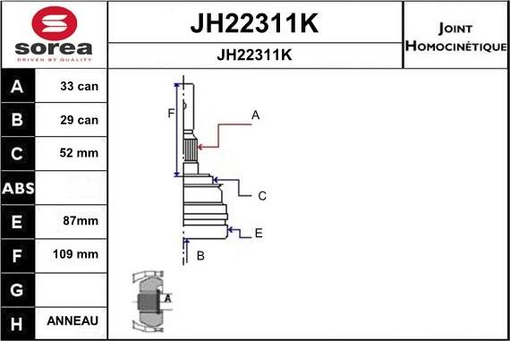 SNRA JH22311K - Шарнирный комплект, ШРУС, приводной вал autospares.lv