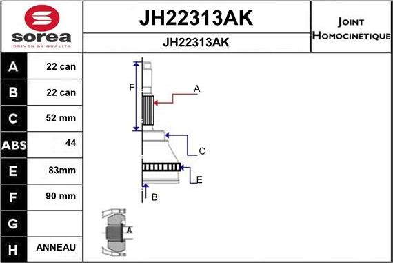 SNRA JH22313AK - Шарнирный комплект, ШРУС, приводной вал autospares.lv