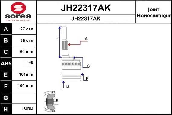 SNRA JH22317AK - Шарнирный комплект, ШРУС, приводной вал autospares.lv