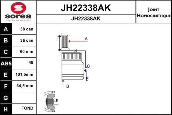 SNRA JH22338AK - Шарнирный комплект, ШРУС, приводной вал autospares.lv