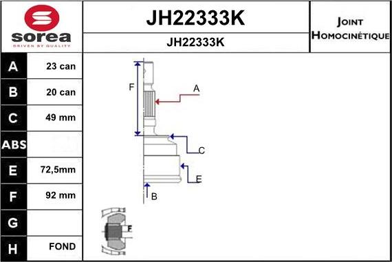SNRA JH22333K - Шарнирный комплект, ШРУС, приводной вал autospares.lv