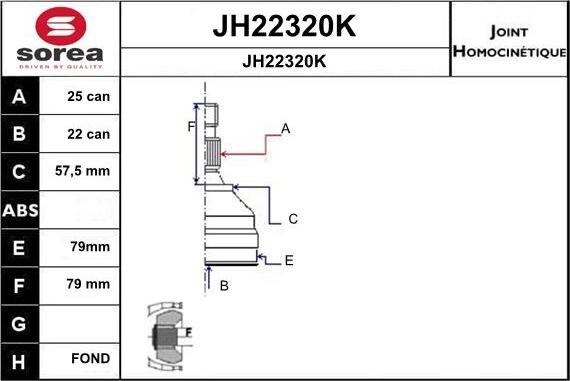 SNRA JH22320K - Шарнирный комплект, ШРУС, приводной вал autospares.lv