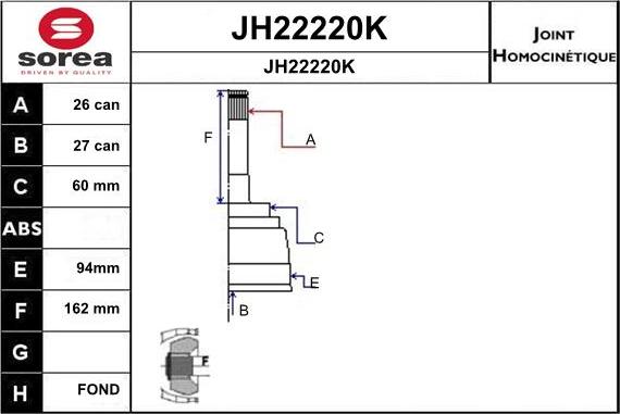 SNRA JH22220K - Шарнирный комплект, ШРУС, приводной вал autospares.lv