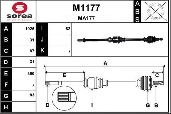 SNRA M1177 - Приводной вал autospares.lv