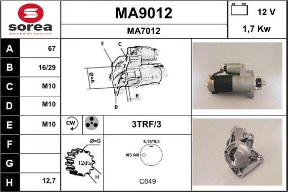 SNRA MA9012 - Стартер autospares.lv