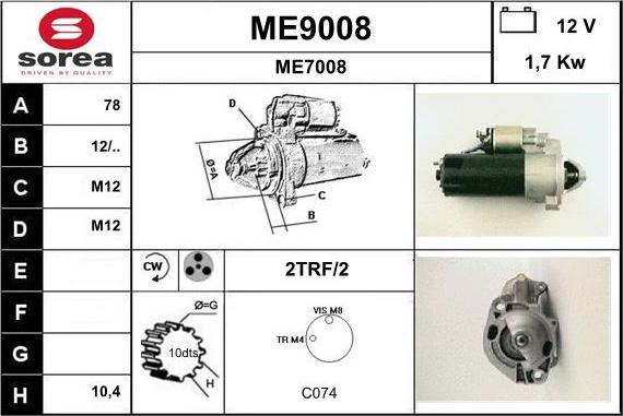 SNRA ME9008 - Стартер autospares.lv