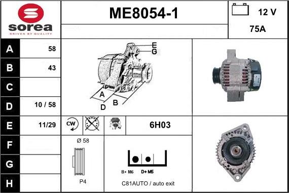 SNRA ME8054-1 - Генератор autospares.lv