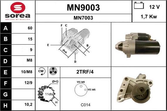 SNRA MN9003 - Стартер autospares.lv