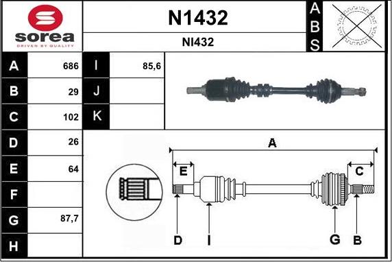 SNRA N1432 - Приводной вал autospares.lv