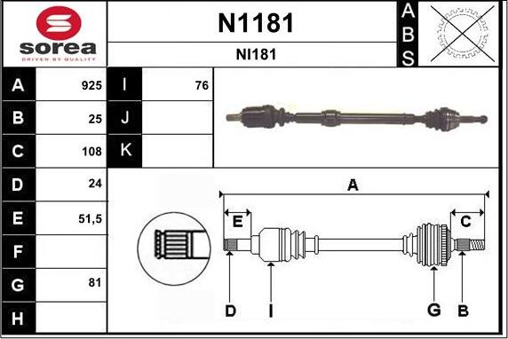 SNRA N1181 - Приводной вал autospares.lv