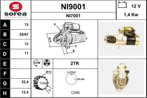 SNRA NI9001 - Стартер autospares.lv