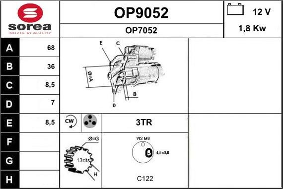 SNRA OP9052 - Стартер autospares.lv