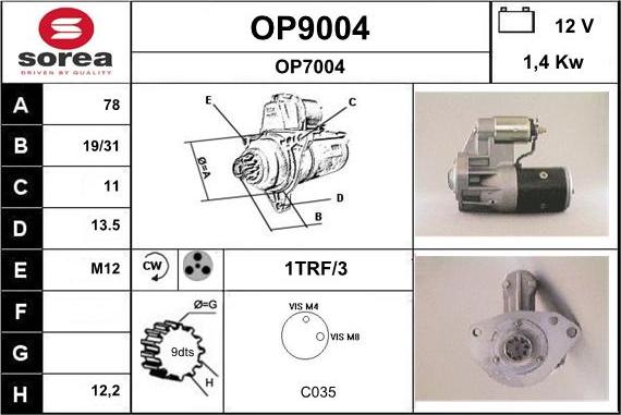 SNRA OP9004 - Стартер autospares.lv