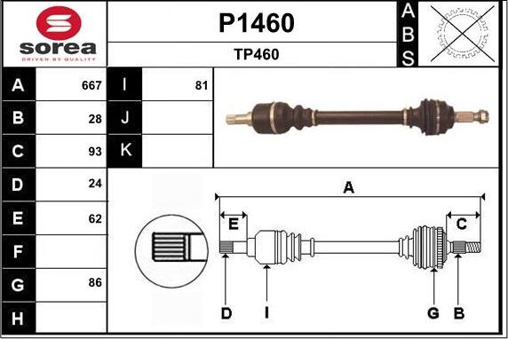 SNRA P1460 - Приводной вал autospares.lv