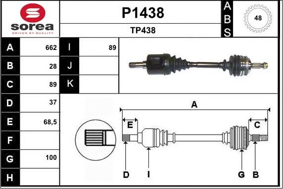 SNRA P1438 - Приводной вал autospares.lv