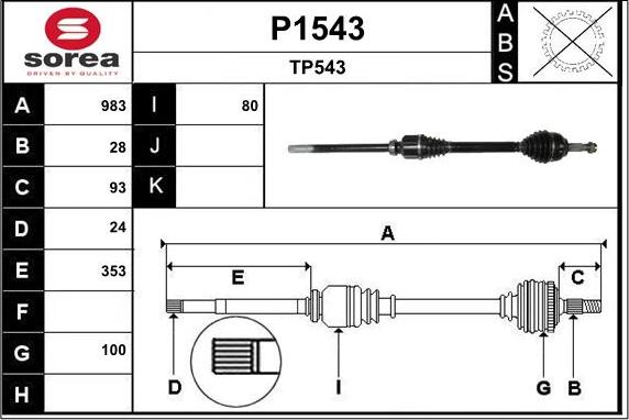 SNRA P1543 - Приводной вал autospares.lv