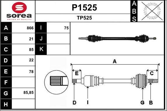 SNRA P1525 - Приводной вал autospares.lv