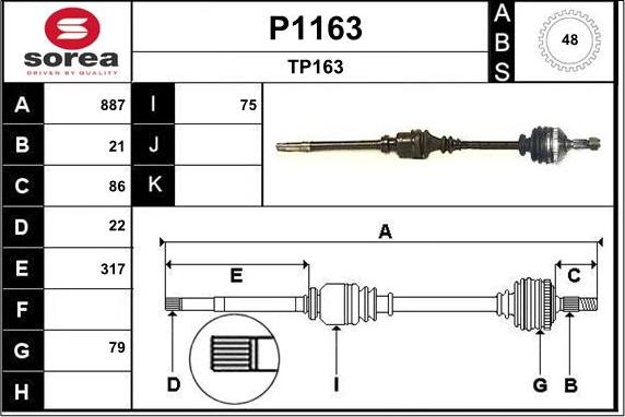 SNRA P1163 - Приводной вал autospares.lv