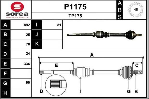 SNRA P1175 - Приводной вал autospares.lv