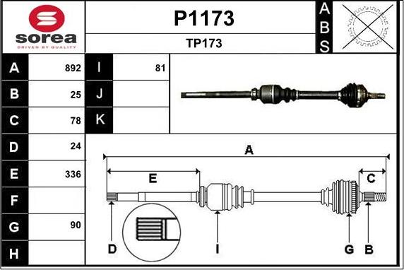 SNRA P1173 - Приводной вал autospares.lv