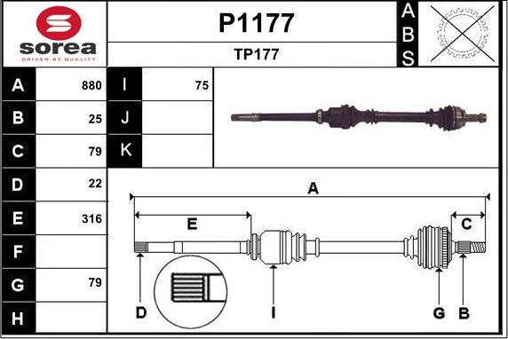 SNRA P1177 - Приводной вал autospares.lv