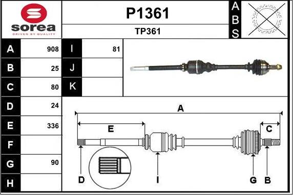 SNRA P1361 - Приводной вал autospares.lv