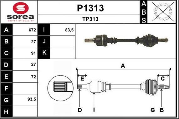 SNRA P1313 - Приводной вал autospares.lv