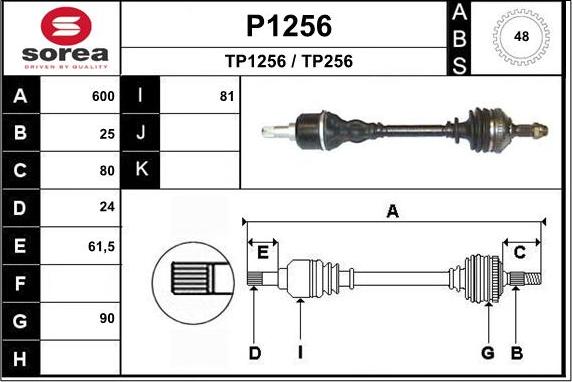 SNRA P1256 - Приводной вал autospares.lv