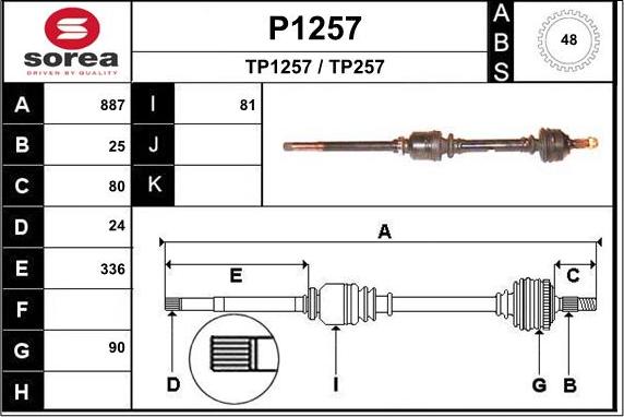 SNRA P1257 - Приводной вал autospares.lv