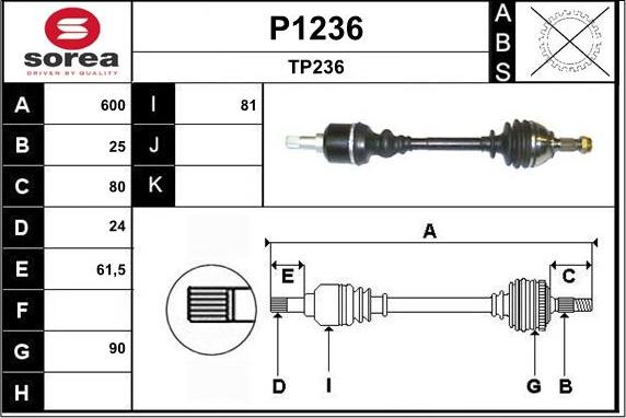 SNRA P1236 - Приводной вал autospares.lv