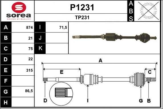 SNRA P1231 - Приводной вал autospares.lv