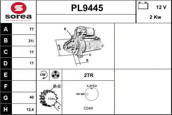 SNRA PL9445 - Стартер autospares.lv