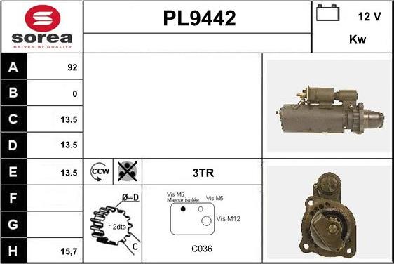 SNRA PL9442 - Стартер autospares.lv