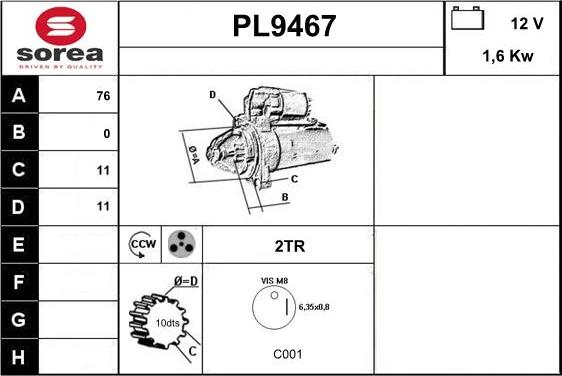 SNRA PL9467 - Стартер autospares.lv