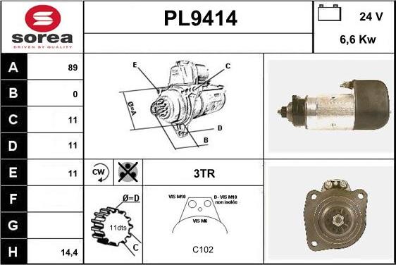 SNRA PL9414 - Стартер autospares.lv