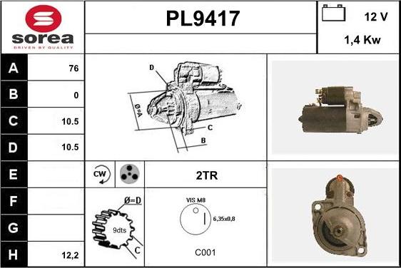 SNRA PL9417 - Стартер autospares.lv