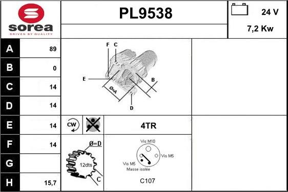 SNRA PL9538 - Стартер autospares.lv