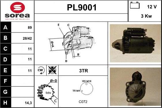 SNRA PL9001 - Стартер autospares.lv