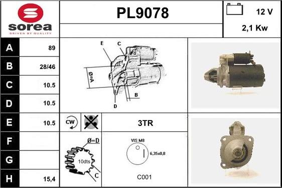 SNRA PL9078 - Стартер autospares.lv