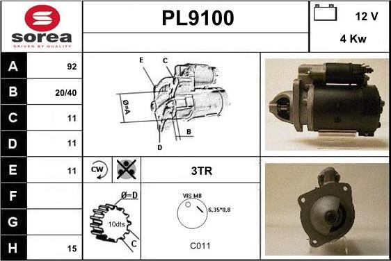 SNRA PL9100 - Стартер autospares.lv