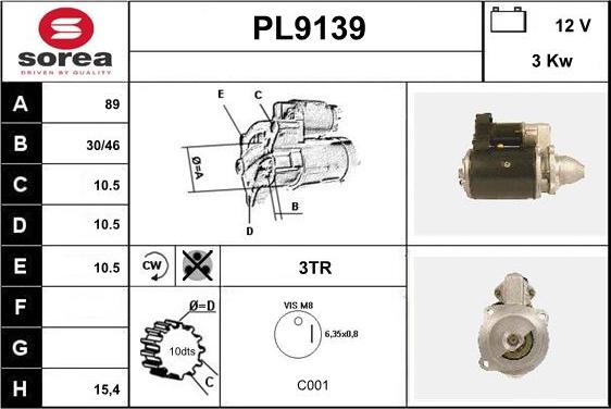 SNRA PL9139 - Стартер autospares.lv