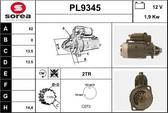 SNRA PL9345 - Стартер autospares.lv