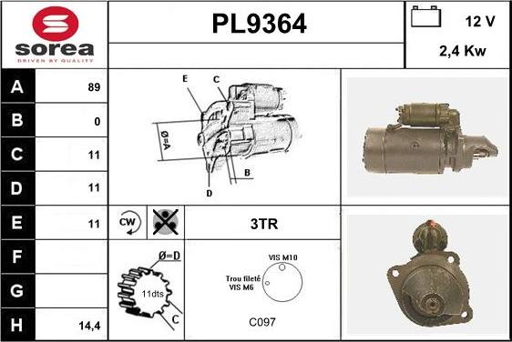 SNRA PL9364 - Стартер autospares.lv