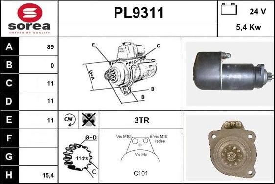 SNRA PL9311 - Стартер autospares.lv