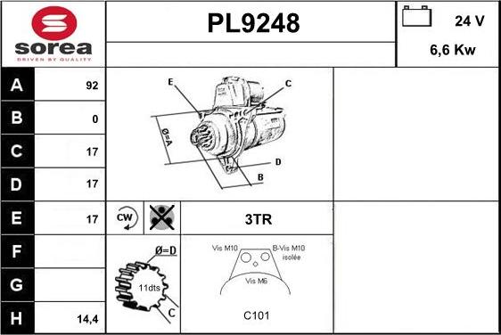 SNRA PL9248 - Стартер autospares.lv