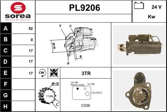 SNRA PL9206 - Стартер autospares.lv