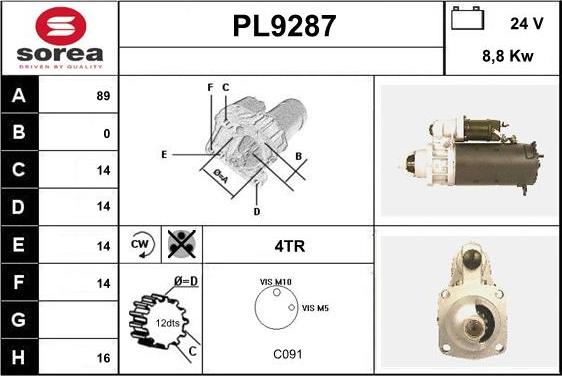 SNRA PL9287 - Стартер autospares.lv